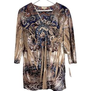 One World Live and Let Live Persian-Sand Top Sequin Size 2X Womens NWT